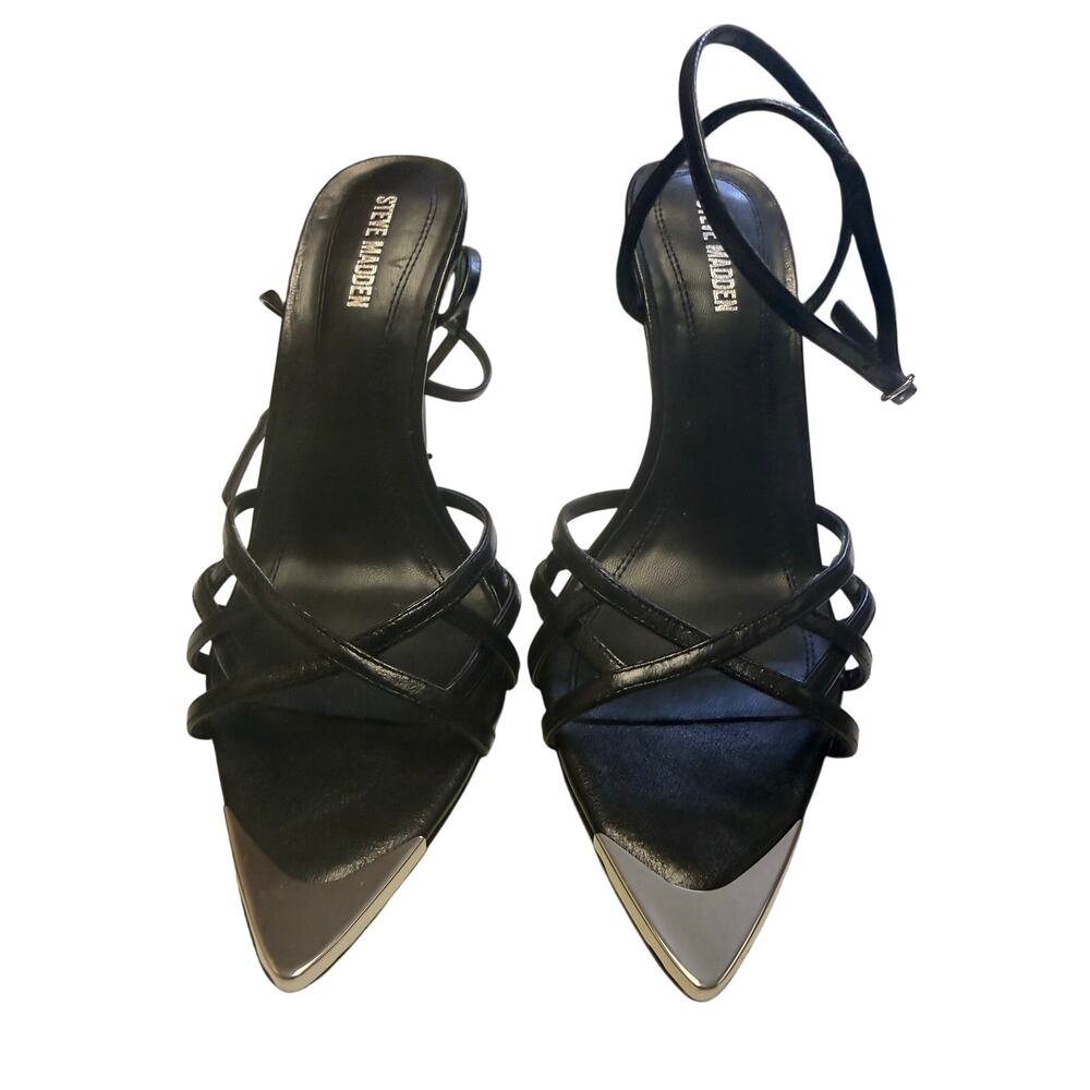 STEVE MADDEN black strappy pumps with metal toe accent womens 8.5